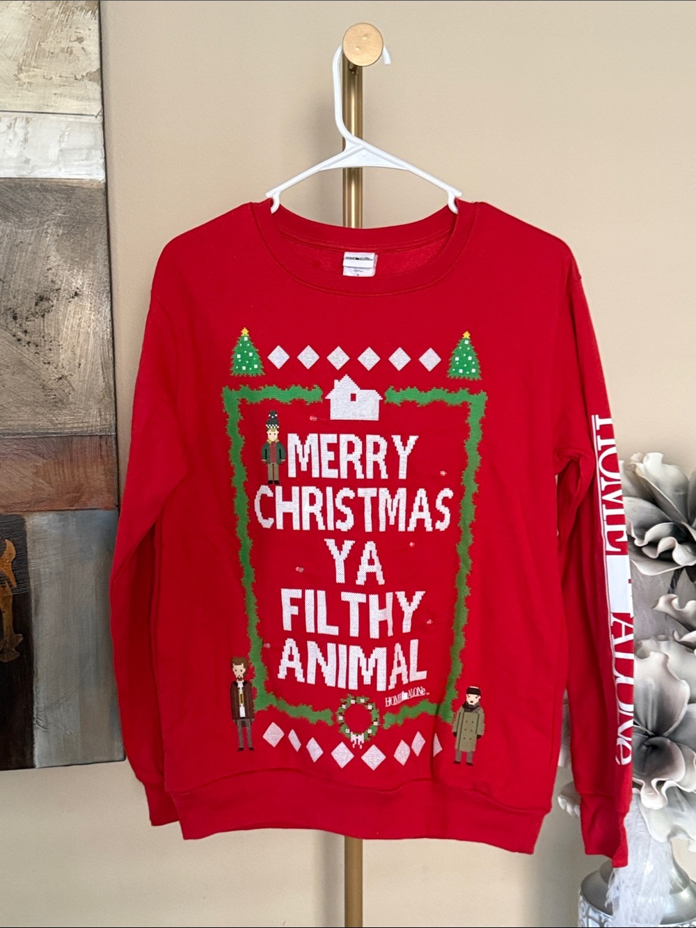 Red Holiday Graphic Crewneck Sweatshirt - Merry Christmas Ya Filthy Animal